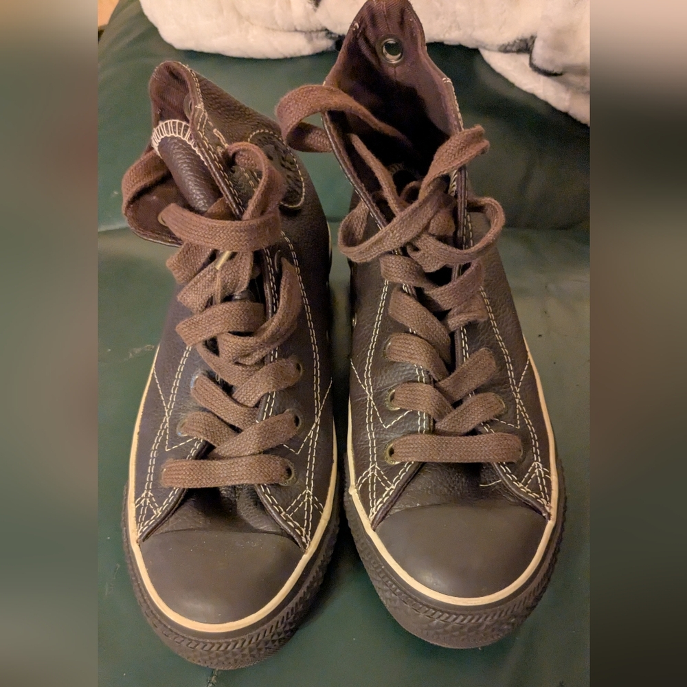 Converse All Star Water Repellent Hi Top Brown Leather Sneakers Women 6/Men 4 - Picture 6 of 8